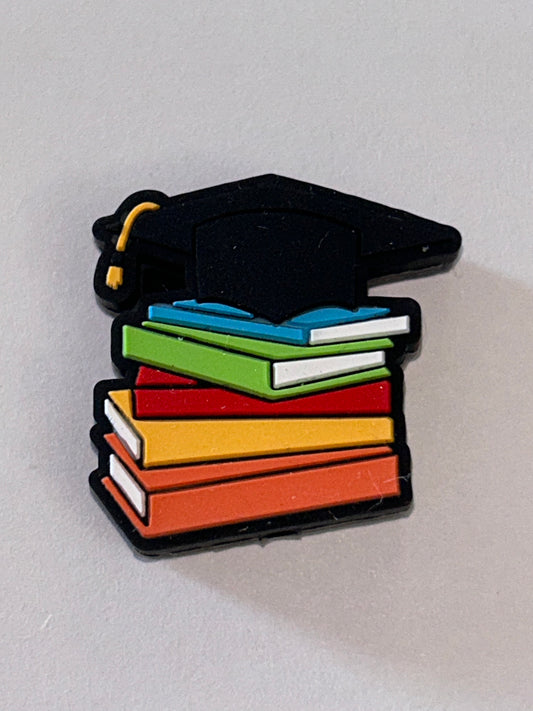 Graduation Cap w/books Silicone Focal Bead