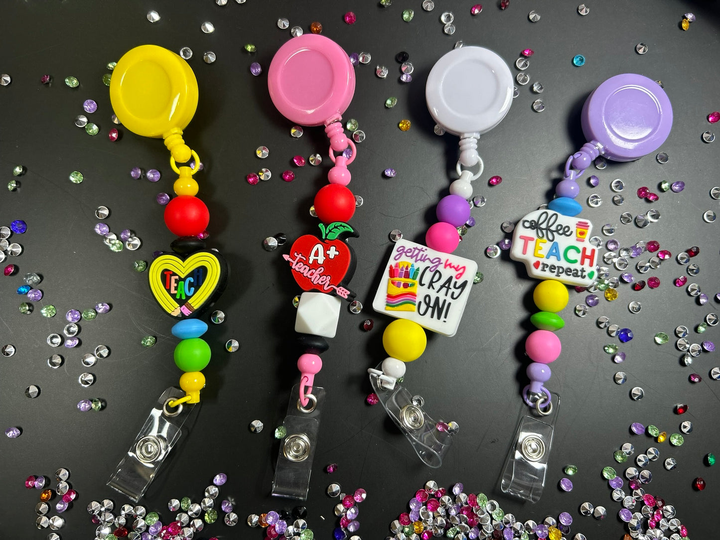 Completed Teacher Badge Reels made with Bars (Various Designs)