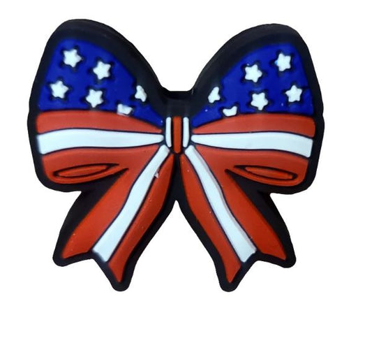 Red, White and Blue Bow Silicone Focal Bead