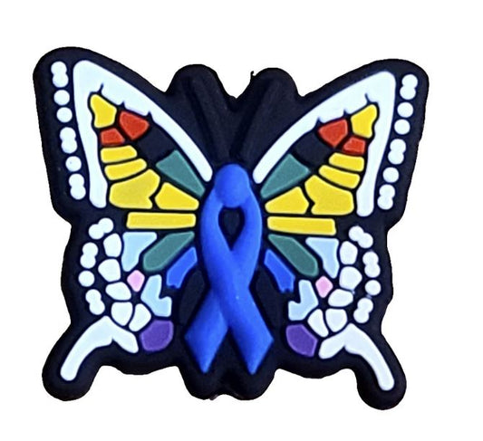 Colorful Blue Ribbon Butterfly Silicone Focal Bead