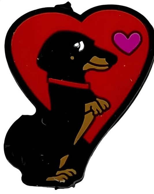 Dachshund Dog / Puppy In Front of Heart ❤️ Silicone Focal Bead