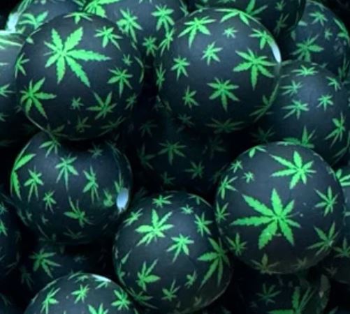 15mm Silicone Road -420 Leaf Beads Green/Black