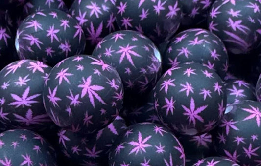 15mm Silicone Road -420 Leaf Beads Purpel/Black