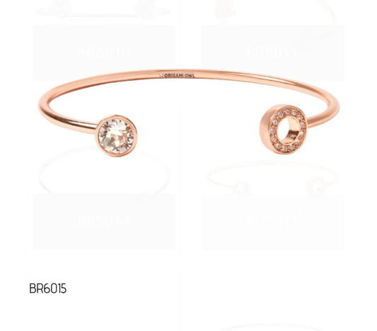 Rose Gold Stud Bangle with Pave Swarovski Crystal Bracelet BR-6015 (Origami Owl)